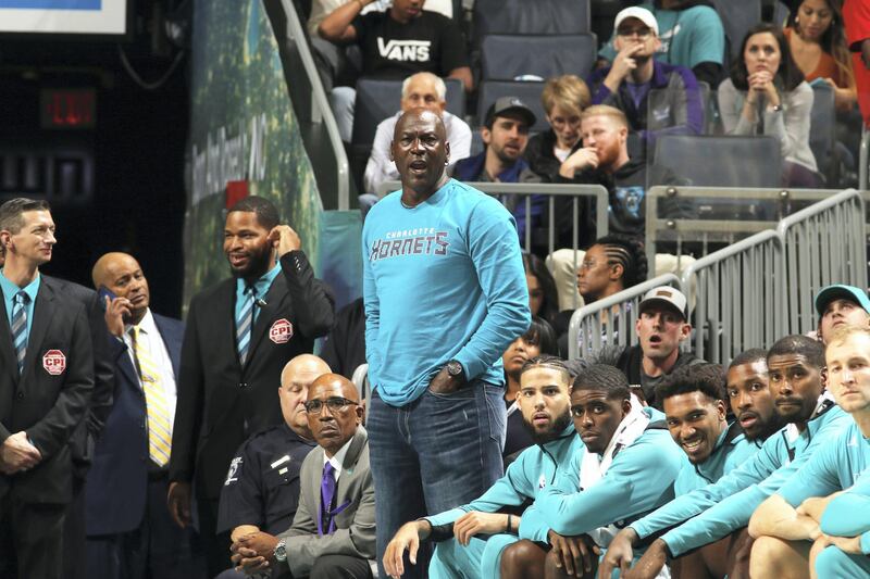 CHARLOTTE, NC - NOVEMBER 5: NBA Legend and Charlotte Hornets Owner, Michael Jordan looks on during a game between the Indiana Pacers and the Charlotte Hornets on November 5, 2019 at Spectrum Center in Charlotte, North Carolina. NOTE TO USER: User expressly acknowledges and agrees that, by downloading and or using this photograph, User is consenting to the terms and conditions of the Getty Images License Agreement. Mandatory Copyright Notice: Copyright 2019 NBAE   Brock Williams-Smith/NBAE via Getty Images/AFP