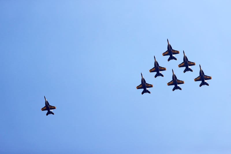 The Blue Angels fly over New York City's Manhattan borough. EPA