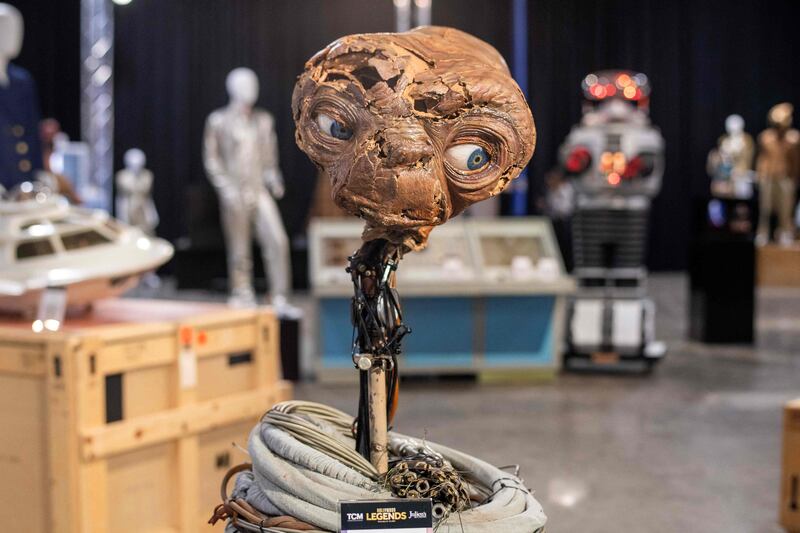 The special effects head of E.T. is displayed during Julien's Auction's press preview ahead of the public exhibition and auction, California. AFP
