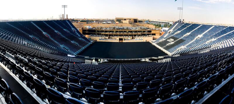 The temporary 15,000 seater Diriyah Stadium been built by the UK‚Äôs Arena Events Group in just six weeks. Courtesy Arena Events.