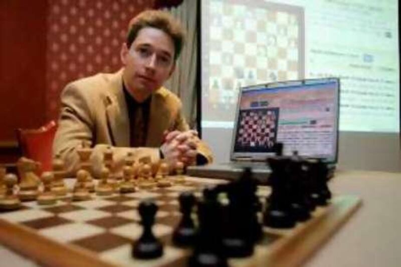 UK Chess Grandmaster Michael Adams sits at a press conference in London, 24 May, 2005. In June Adams will play a six match chess tournament against Hydra, a powerful new computer chess programme, for a purse of £80,000 (US$150,000).  AFP PHOTO / JOHN D MCHUGH