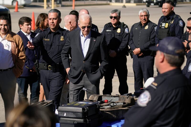 Mr Biden tours the El Paso port of entry, Bridge of the Americas, a busy port of entry along the border. AP