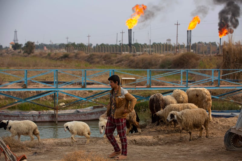 The Nahr Bin Omar oil field near Basra. Iraq exported $11.07bn of oil in March 2022, the highest level for half a century, as crude prices soared. AFP