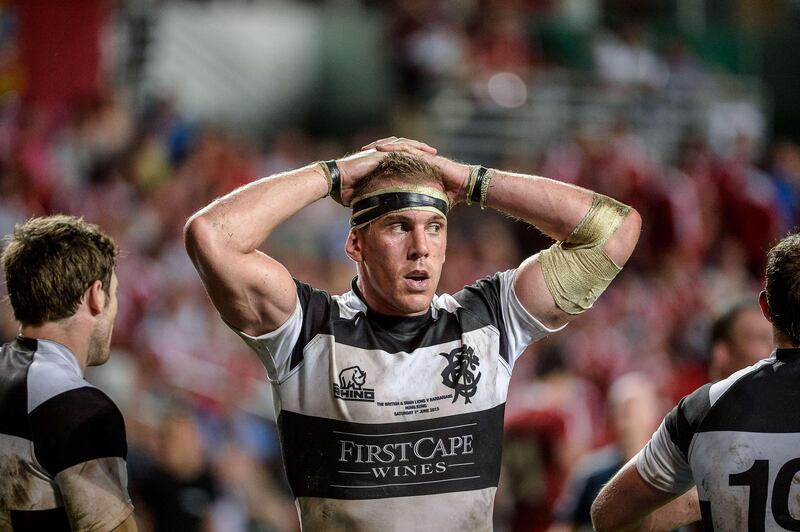 Imanol Harinordoquy of the Barbarians looks on during a match between the British and Irish Lions and the Barbarians in Hong Kong on June 1, 2013.    AFP PHOTO / Philippe Lopez
 *** Local Caption ***  244574-01-08.jpg