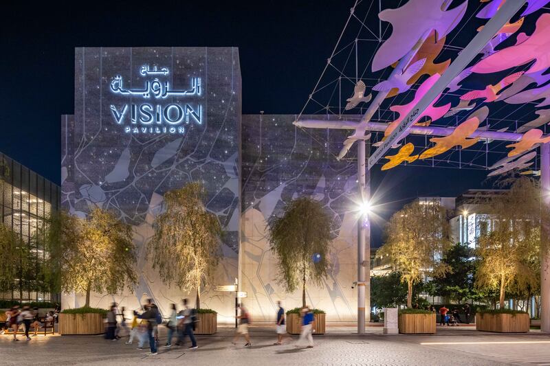 The Vision pavilion’s facade was created from materials that illustrate Sheikh Mohammed bin Rashid's passion for nature and the city that rose from Dubai’s challenging natural environment. All photos: Expo 2020 Dubai