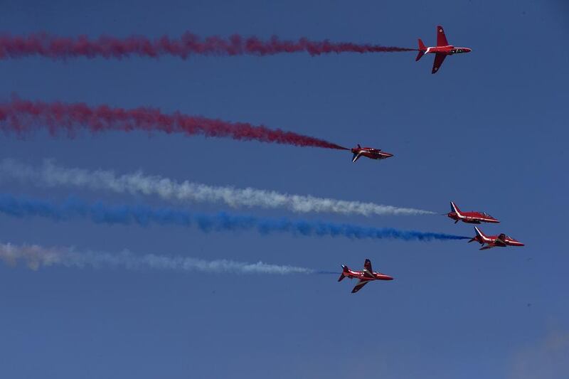 The famous Red Arrows from Great Britain entertain the crowd at the10th Annual Al Ain Aerobatics Show. Silvia Razgova / The National