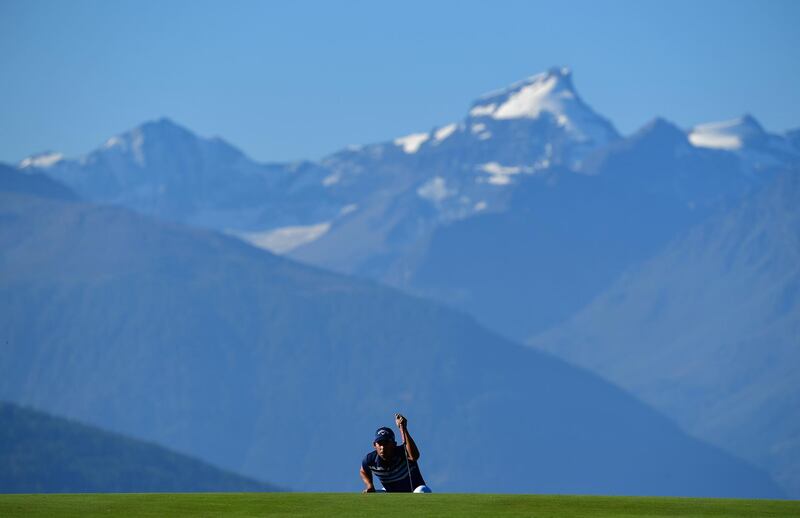 Pablo Larrazabal of Spain lines up a putt during the third round of The Omega European Masters at Crans-sur-Sierre Golf Club in Crans-Montana, Switzerland. Getty