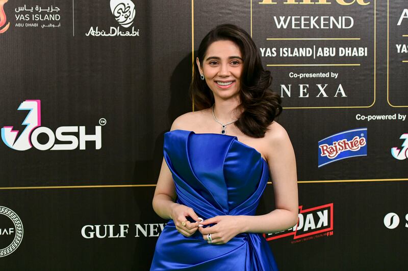 Zahrah S Khan glowed in an electric blue off-shoulder dress by Lebanese designer Ziad Germano. 