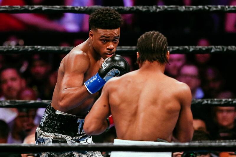 Errol Spence Jr and Shawn Porter during their world title fight in Los Angeles. EPA