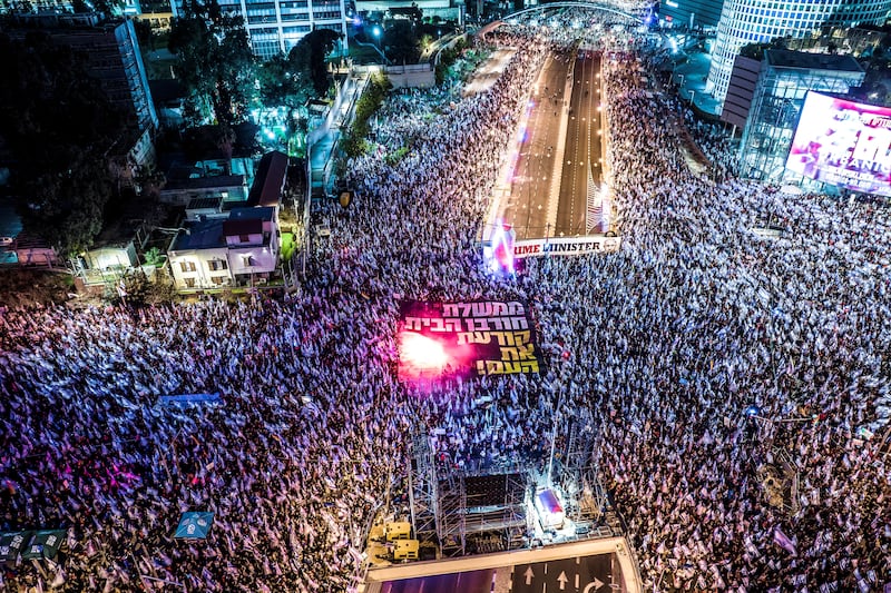 An aerial view of the protest. Reuters