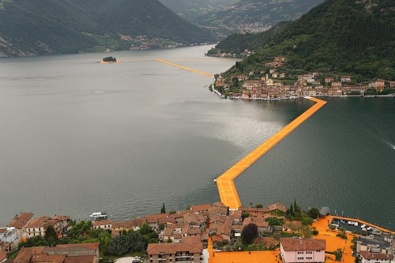 An aerial view of The Floating Piers taken on June 16, 2016. Images courtesy Wolfgang Wolz
