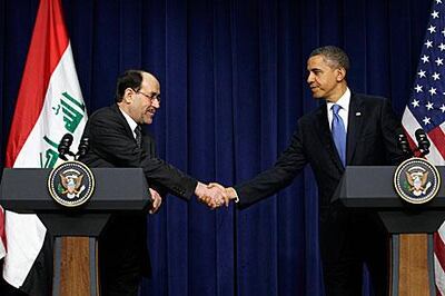 Then US president Barack Obama and then Iraqi prime minister Nouri Al Maliki negotiated America's withdrawal from Iraq.