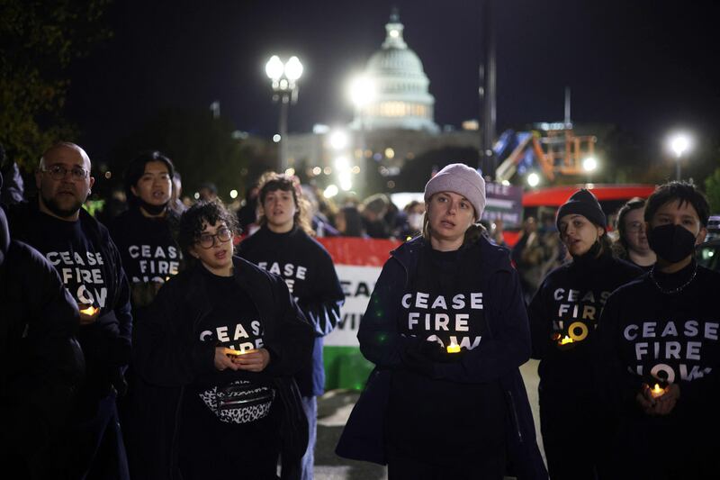 Protesters participate in a candlelight vigil organised by Jewish Voice for Peace against the war between Israel and Hamas in Washington. Getty Images / AFP