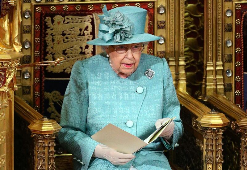 Britain's Queen Elizabeth II reads the Queen's Speech on the The Sovereign's Throne in the House of Lords chamber, during the State Opening of Parliament in the Houses of Parliament in London on December 19, 2019. The State Opening of Parliament is where Queen Elizabeth II performs her ceremonial duty of informing parliament about the government's agenda for the coming year in a Queen's Speech. / AFP / POOL / Aaron Chown
