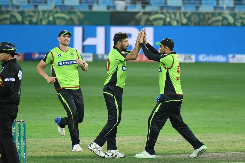 Haris Rauf, centre, (Lahore Qalandars). Courtesy Pakistan Cricket Board