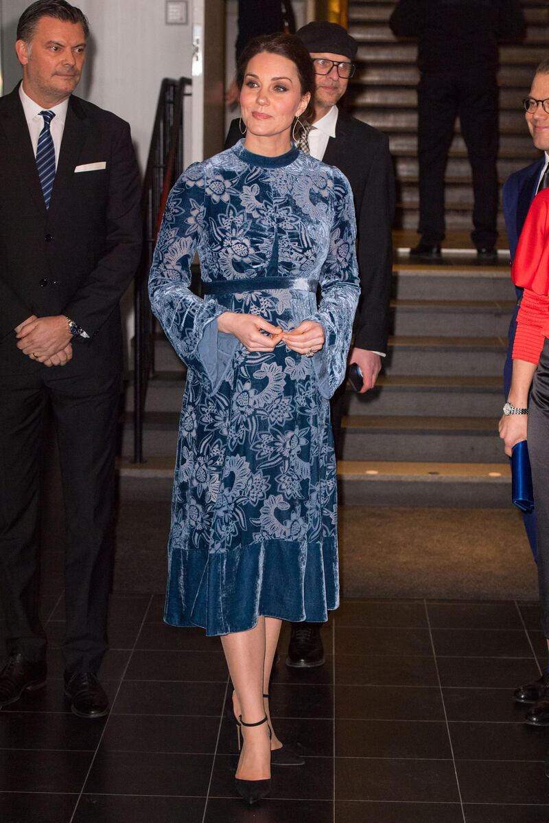 STOCKHOLM, SWEDEN - JANUARY 31: Catherine, Duchess of Cambridge during a reception to celebrate Swedish culture at the Fotografiska Gallery on day two of their royal visit to Sweden and Norway on January 31, 2018 in Stockholm, Sweden.   (Photo by Dominic Lipinski - Pool/Getty Images)