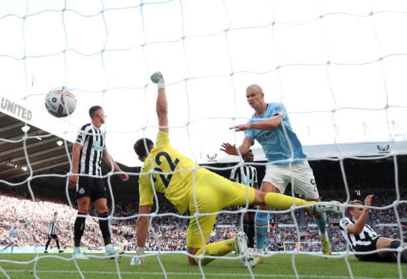 3) Haaland was on target again in the thrilling 3-3 draw against Newcastle United St James' Park on August 21, 2022. Getty