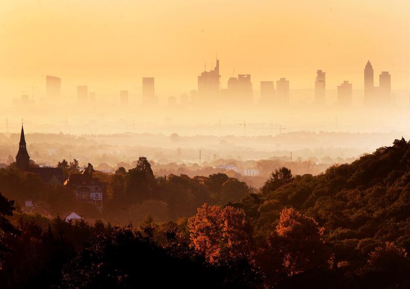 The church and parts of the village of Kronberg are seen with the Frankfurt skyline in the background. AP Photo