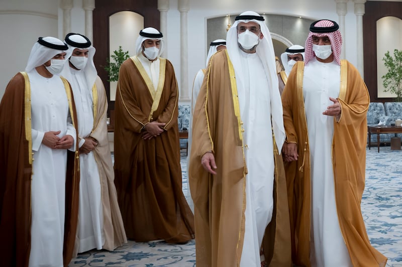 Sheikh Ammar bin Humaid Al Nuaimi and Sheikh Sultan bin Mohamed Al Qasimi. Photo: Abdulla Al Neyadi for the Ministry of Presidential Affairs