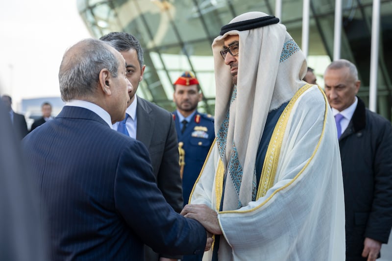 President Sheikh Mohamed bids farewell to Yagub Eyyubov, First Deputy Prime Minister of Azerbaijan at Heydar Aliyev International Airport, concluding an official visit. All photos: UAE Presidential Court