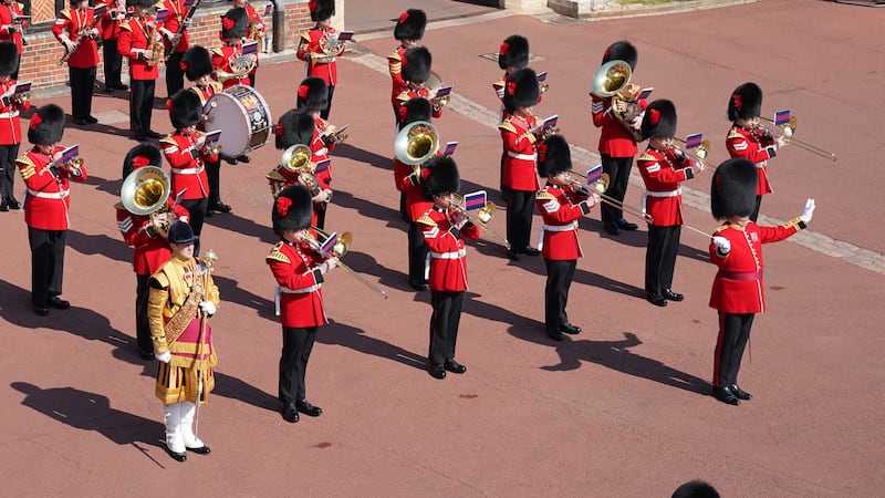 The Band of the Coldstream Guards during the celebrations outside Windsor Castle. PA