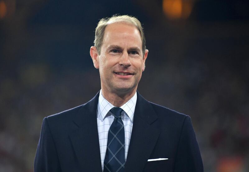 GOLD COAST, AUSTRALIA - APRIL 12:  Prince Edward, Earl of Wessex looks on during the medal ceremony for the WomenÂ’s 400 metres during athletics on day eight of the Gold Coast 2018 Commonwealth Games at Carrara Stadium on April 12, 2018 on the Gold Coast, Australia.  (Photo by Dan Mullan/Getty Images)