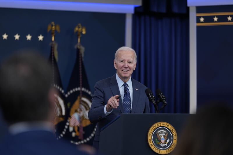 US President Joe Biden speaks in Washington. Bloomberg