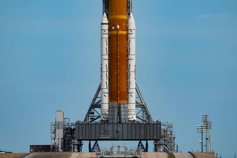 The Artemis I lunar rocket sits on launch pad 39B at NASA's Kennedy Space Center in Cape Canaveral, Florida, on November 15, 2022.  AFP