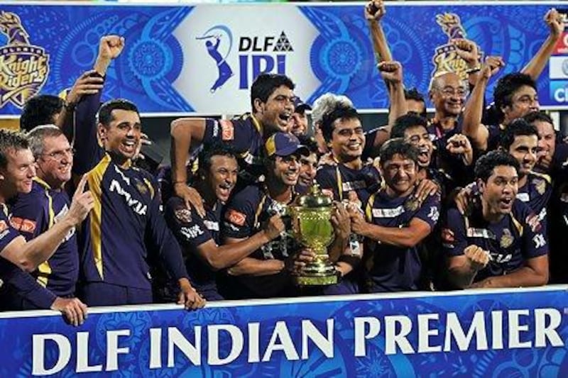 Kolkata Knight Riders celebrate after winning the IPL last year. Manjunath Kiran / AFP