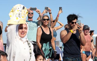 People watching the Swoop Festival held at Skydive Dubai. Pawan Singh / The National