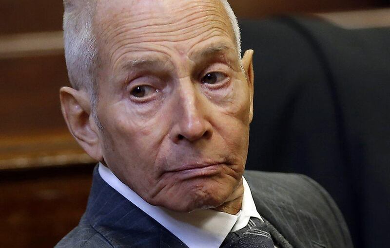 Real estate heir Robert Durst, in this December 10, 2014, file photo, appears in a New York criminal courtroom. Mr Durst appeared to make an unwitting confession to a catalogue of killings during filming of the final episode of the acclaimed six-part HBO documentary The Jinx: The Life and Deaths of Robert Durst. Mike Segar / Reuters