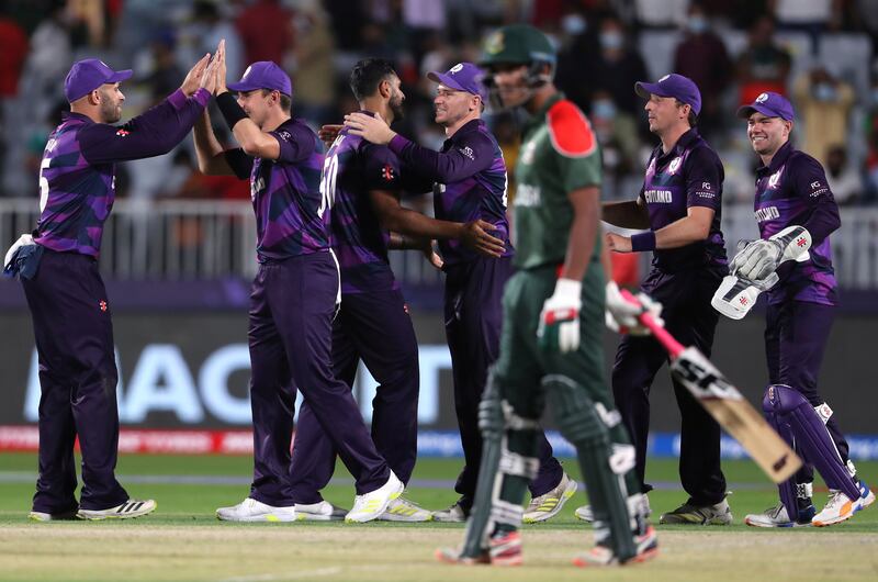 BIGGEST UPSETS AT WORLD CUP: Number 20 - T20 World Cup 2021, Scotland beat Bangladesh by six runs. On the first day of Oman hosting World Cup cricket, the Scots shocked Bangladesh – then inadvertently interrupted the defeated side’s press conference with a rendition of Flower of Scotland. AP