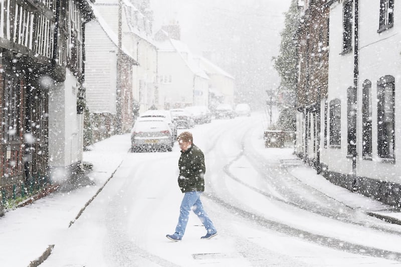 A snow flurry in Lenham, Kent. AP