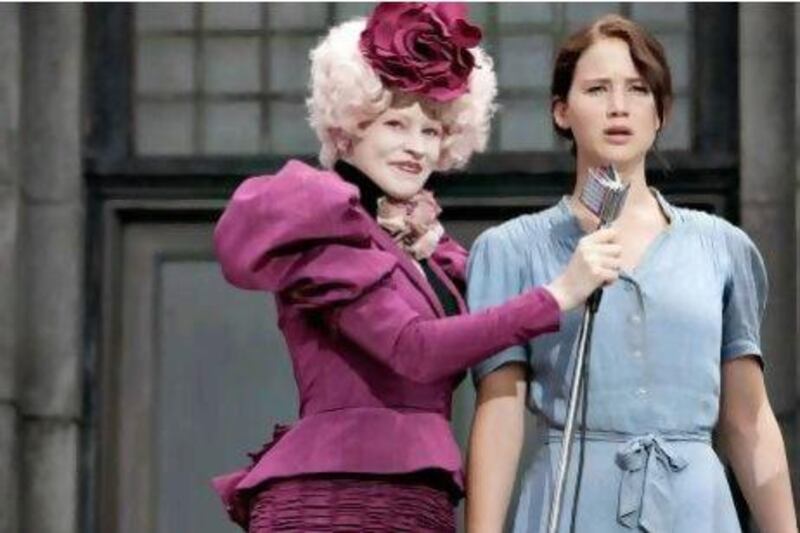 Elizabeth Banks, left, and Jennifer Lawrence in The Hunger Games.