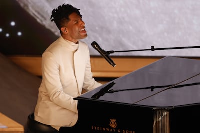 Jon Batiste performs the song It Never Went Away from his Oscar-nominated documentary American Symphony. EPA / Caroline Brehman
