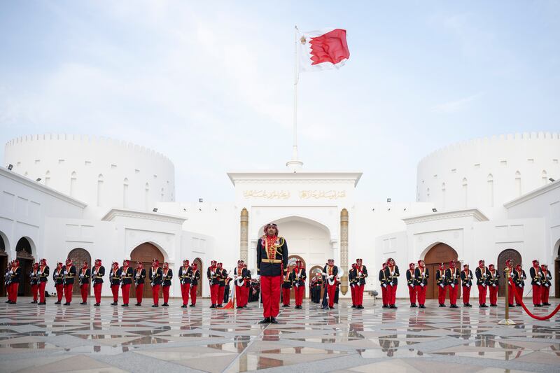 Members of the Bahraini Armed Forces perform a guard of honour. Photo: Abdulla Al Neyadi for the Ministry of Presidential Affairs