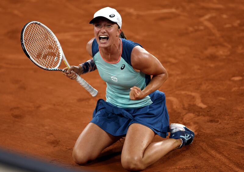 Iga Swiatek of Poland after beating Coco Gauff to win the French Open at Roland Garros in Paris on June 4, 2022. EPA