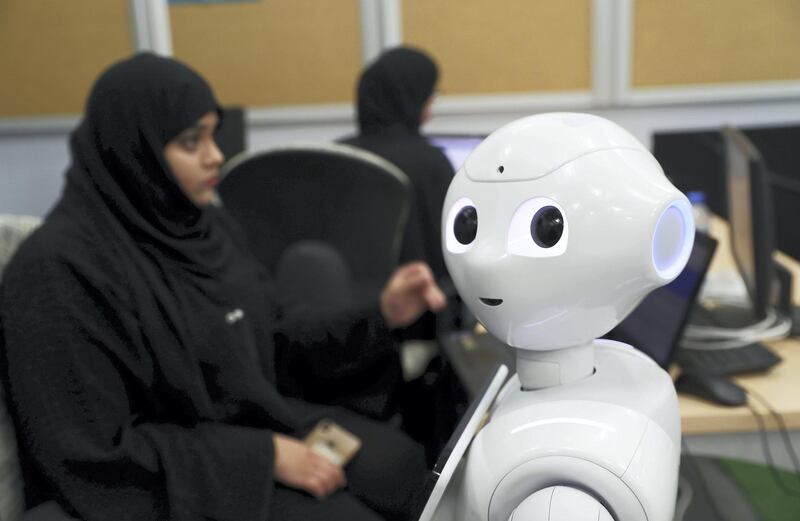 
AL AIN , UNITED ARAB EMIRATES , November 19 ��� 2018 :- Extension of the humanoid robot at the College of Information Technology (CIT) in the United Arab Emirates University in Al Ain. ( Pawan Singh / The National )  For News. Story by Nick Webster 
