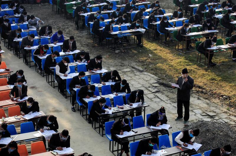 Students their grade 12 exams in Kathmandu, Nepal. Reuters
