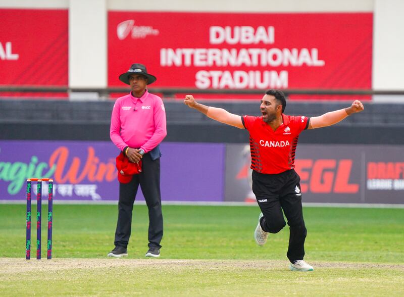 Canada restricted UAE to 228-8 to clinch victory by D/L method in Dubai. Photo: CWCL2