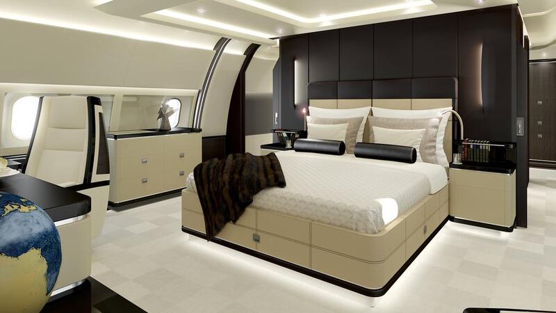 More than 500 craftsmen work at Jet Aviation’s facility in Basel to customise plane interiors according to customers’ requirements, which can cost anywhere from $40 million to $200m. Above, an example of a customised aircraft interior. Courtesy Jet Aviation Basel and ACA Advanced Computer Art