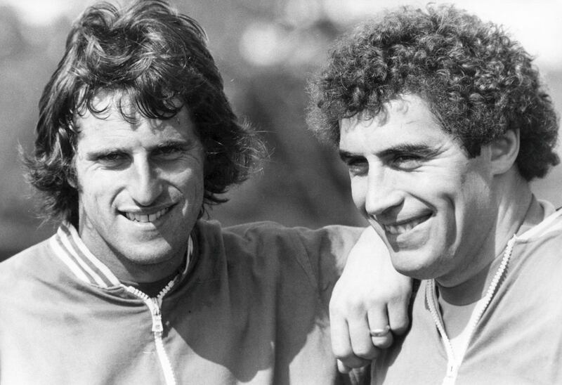 11th September 1979:  Ray Clemence and Peter Shilton, the two England goal keepers.  (Photo by Wesley/Keystone/Getty Images)