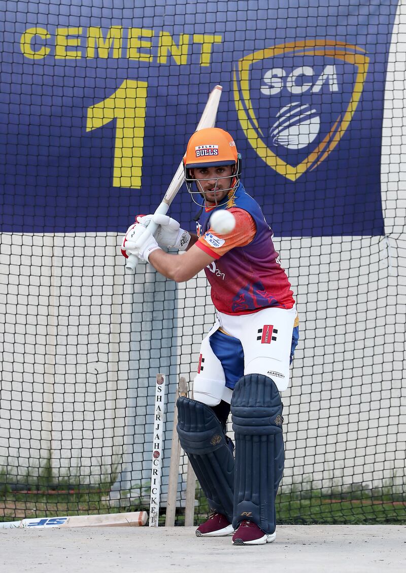 Masood Gurbaz bats during a practice session.
