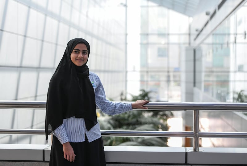 Abu Dhabi, United Arab Emirates - Mahra Salem Mubarak Salem Albreiki, 15, has created an application to help people with eczema problems at Applied Technology High School - Abu Dhabi Girls Campus. Khushnum Bhandari for The National