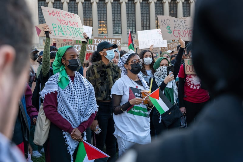 Students hold in a rally in support of Palestine at Columbia University in New York. Getty Images