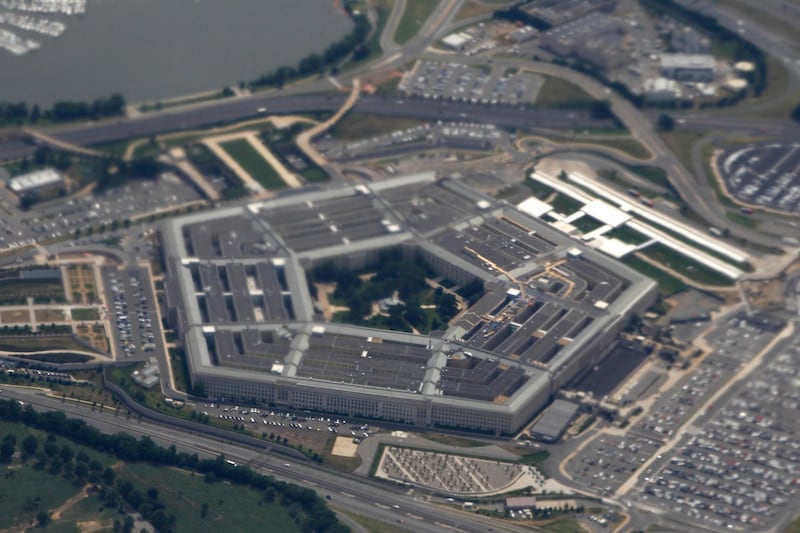 FILE - In this June 3, 2011, file photo, the Pentagon is seen from air from Air Force One. Nearly two dozen progressive groups are launching a new push to persuade Democratic presidential candidates to support dramatic spending cuts at the Pentagon. (AP Photo/Charles Dharapak, File)