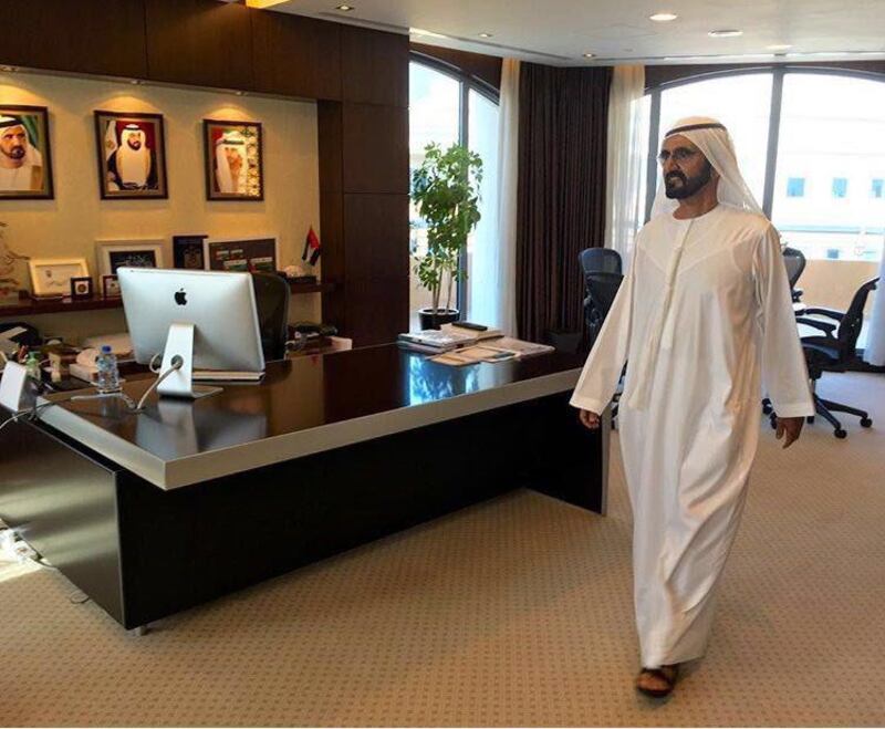 Sheikh Mohammed bin Rashid discovered very few, if any, supervisors or employees at their desks when he paid a surprise visit to their offices last week. Photo courtesy Dubai Media Office