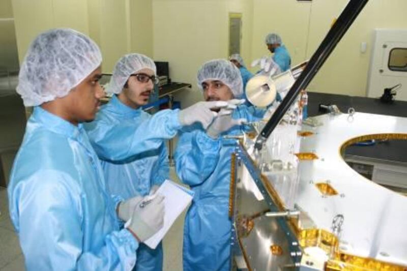 Released May 25, 2011-Engineers for the Emirates Institution for Advanced Science & Technology (EIAST) complete the design of DubaiSat-2 at a satellite manufacturing plant in Daejeon, South Korea. The satellite, EIAST's second, is expected to be launched at the end of next year.
Courtesy EIAST