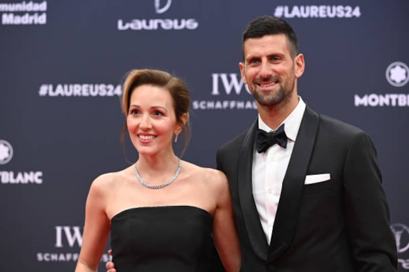 Novak Djokovic on the red carpet alongside his wife Jelena. Getty 