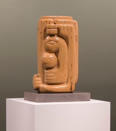 A 1969 work by Mona Saudi, tilted 'Mother / Earth,' crafted four years after her first sculpture, which had the same name. Courtesy Sharjah Art Foundation 